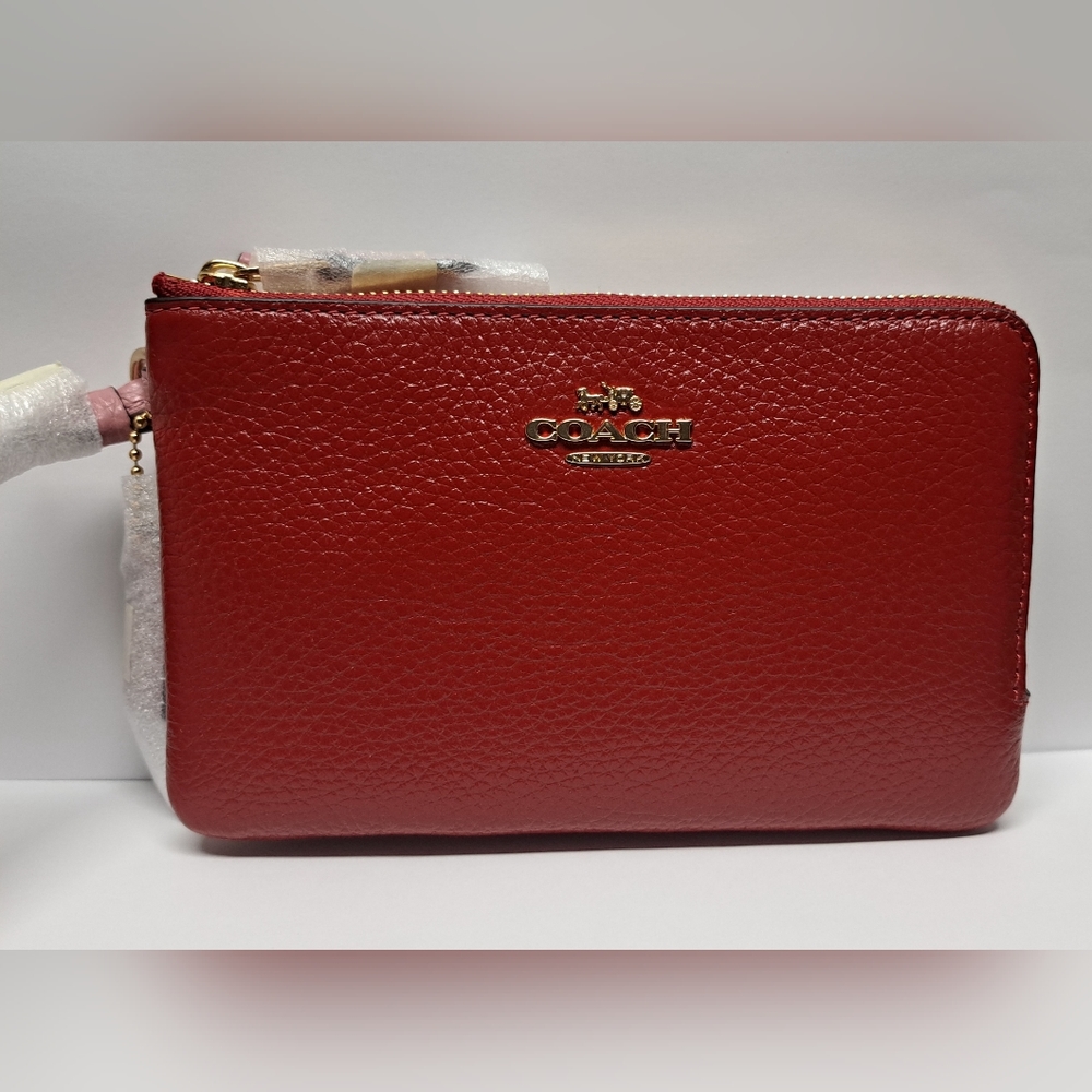 Coach Double Zipper Wristlet Red and White